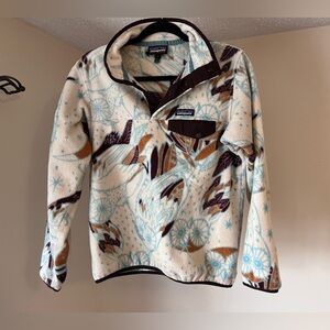Patagonia Cream and Brown Fleece with Feather Design